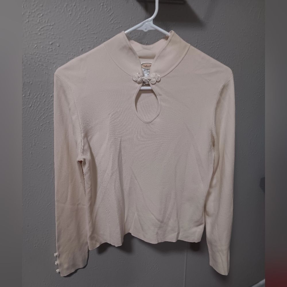 Talbots, Silk Cream Long Sleeve Blouse with Keyhole Design